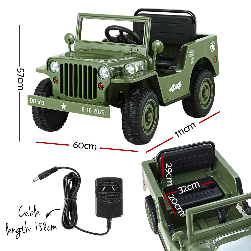 Rigo Kids Electric Ride-On Jeep 12V Military Off-Road Toy Olive