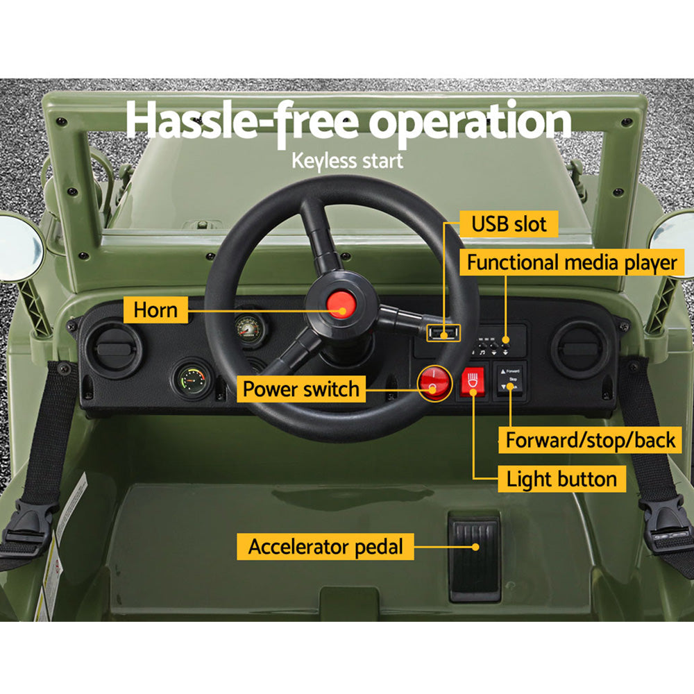 Rigo Kids Electric Ride-On Jeep 12V Military Off-Road Toy Olive