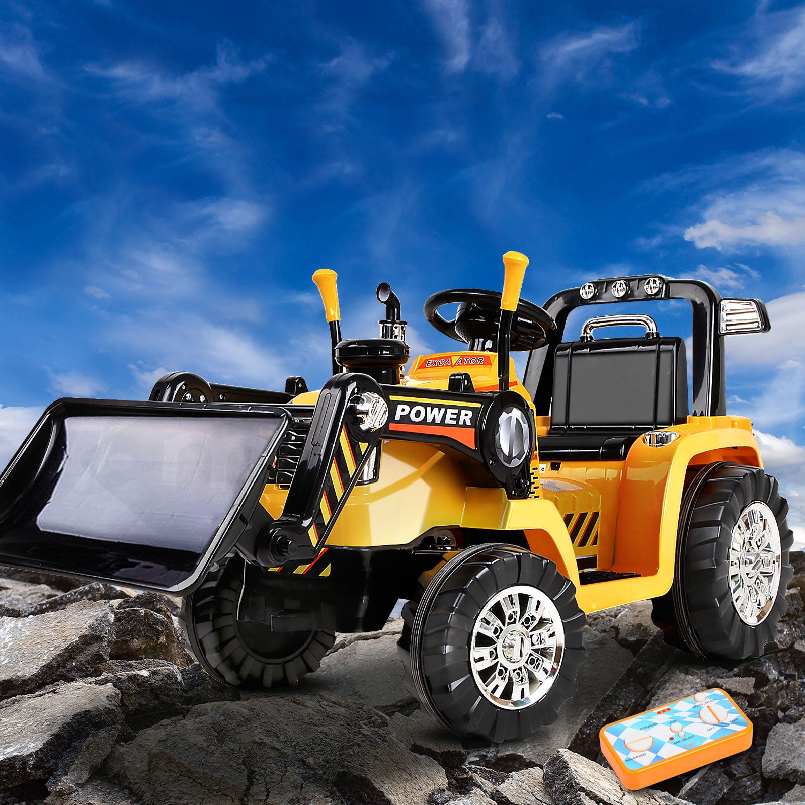 Rigo Kids 6V Electric Ride-On Bulldozer Digger Loader Remote Yellow