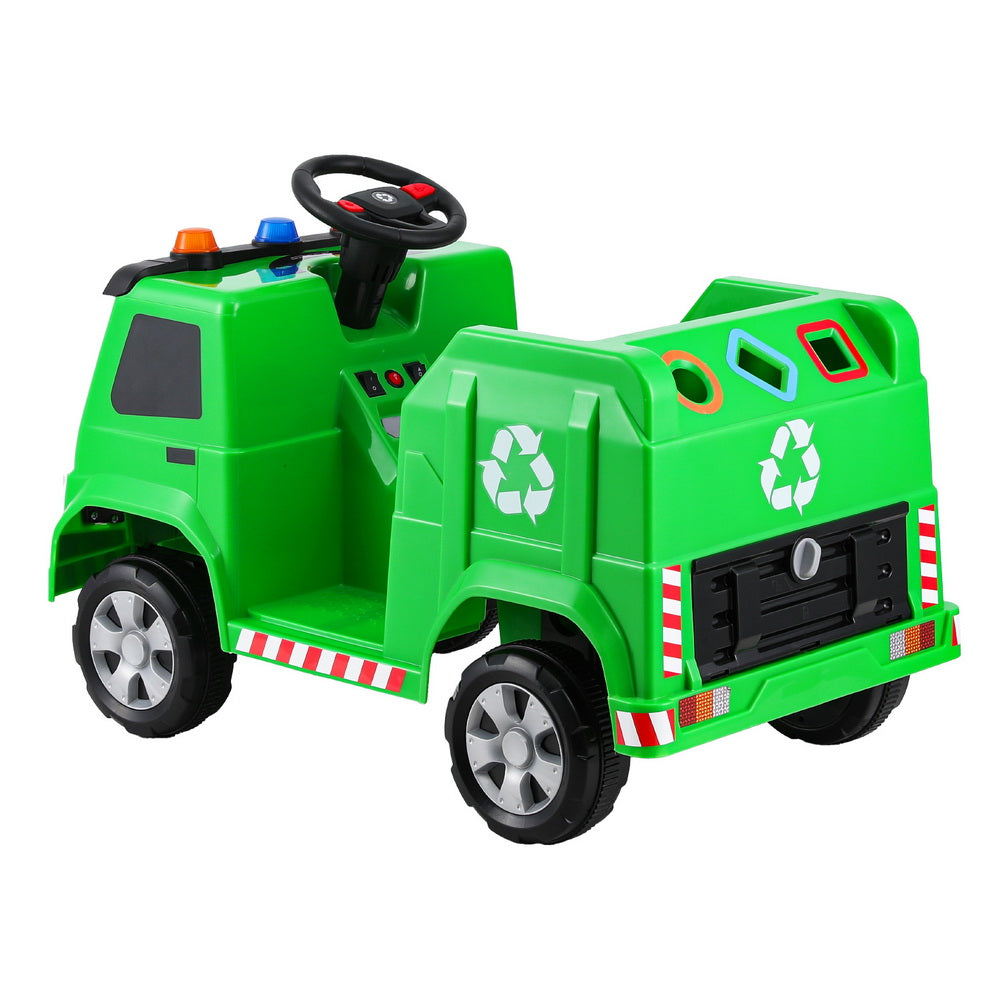 Rigo 12V Kids Ride-On Garbage Truck Green Police Light