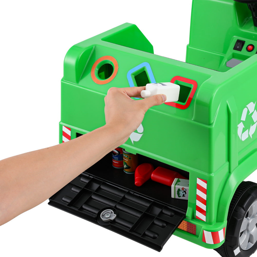 Rigo 12V Kids Ride-On Garbage Truck Green Police Light