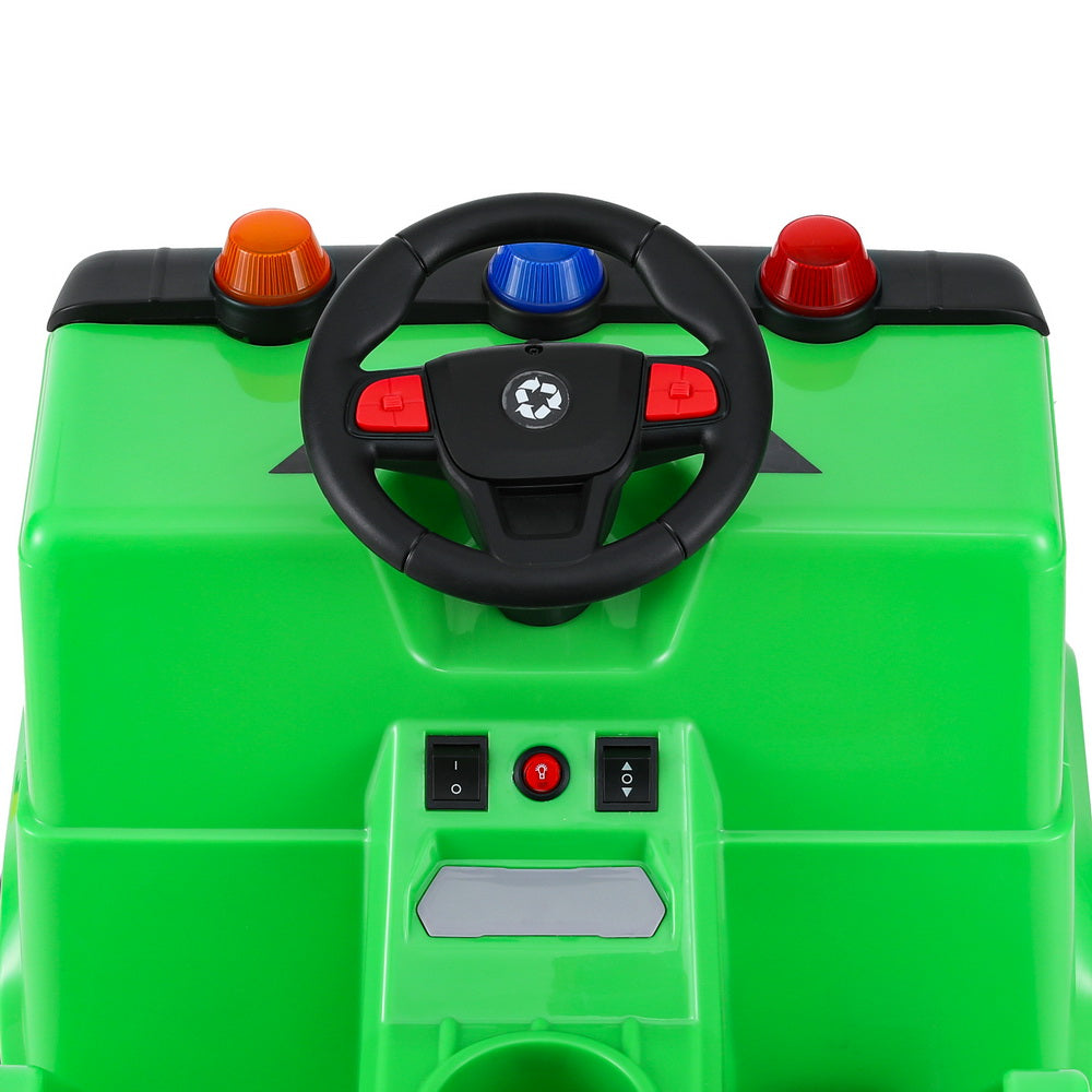 Rigo 12V Kids Ride-On Garbage Truck Green Police Light