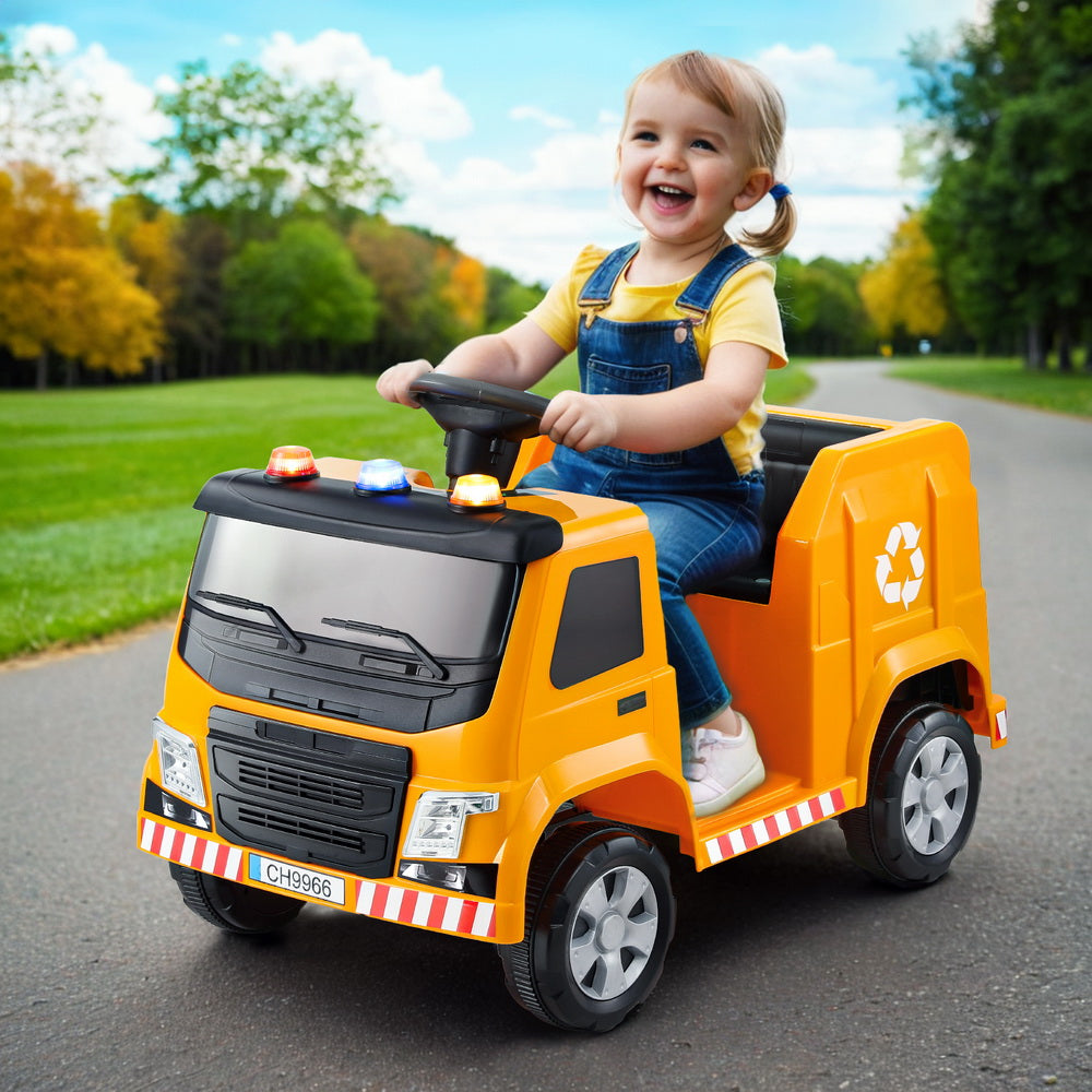 Rigo 12V Kids Ride On Garbage Truck Electric Car Yellow