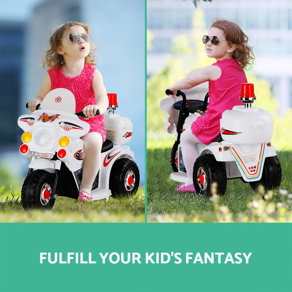 Rigo Kids 6V Electric Police Motorcycle Ride-On White