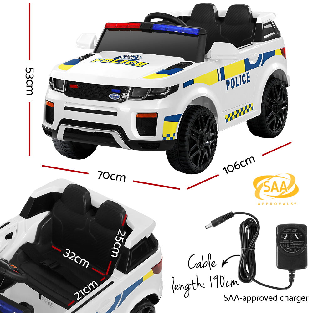 Rigo Kids Electric Ride-On Police Car Remote Control White