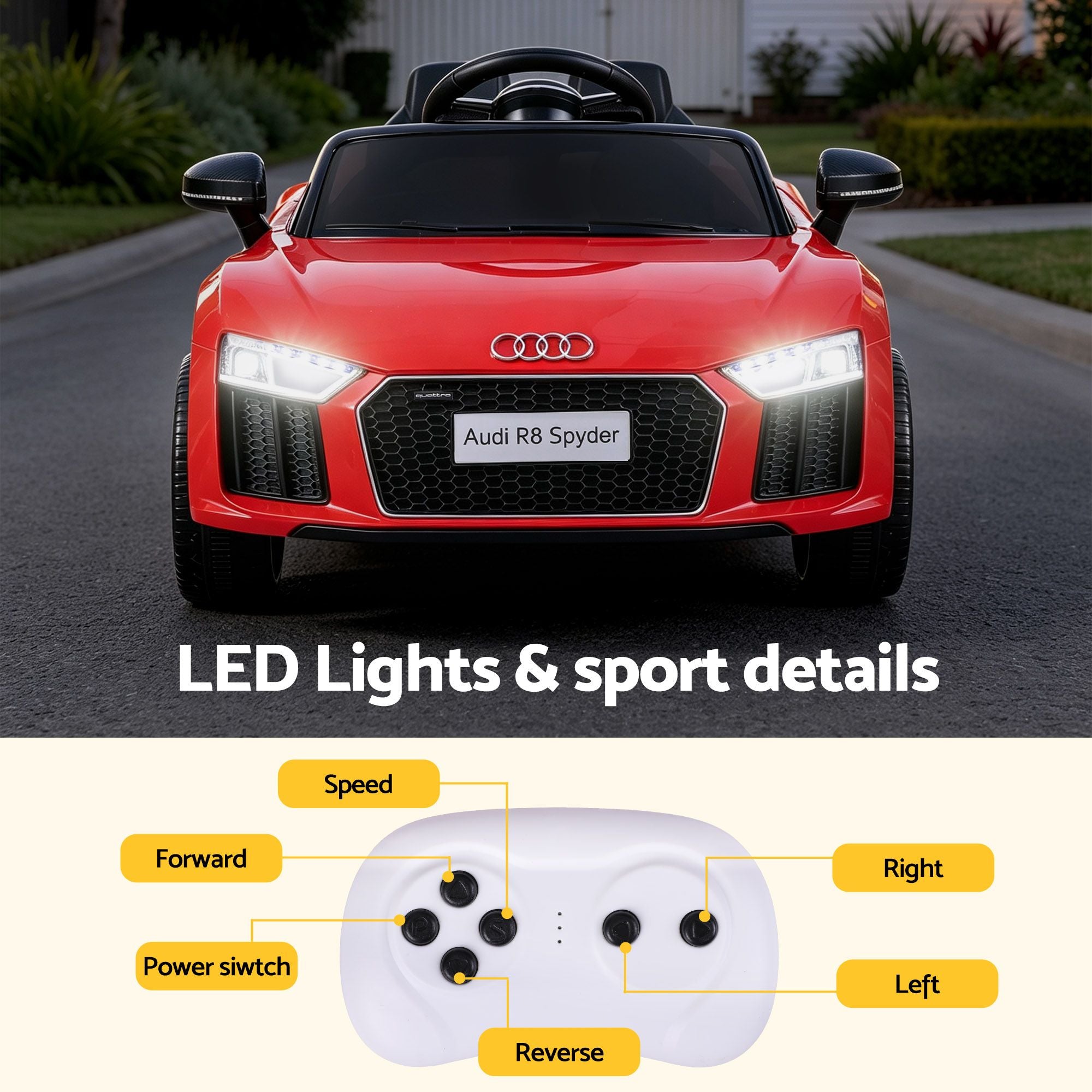 Ride On Car Licensed Audi R8 12V Electric Car for Kids Battery Red