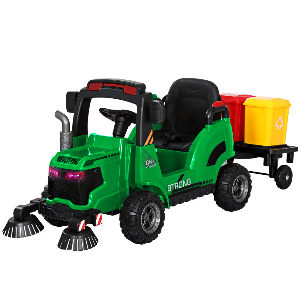 Rigo 12V Kids Electric Ride-On Street Sweeper Truck Green