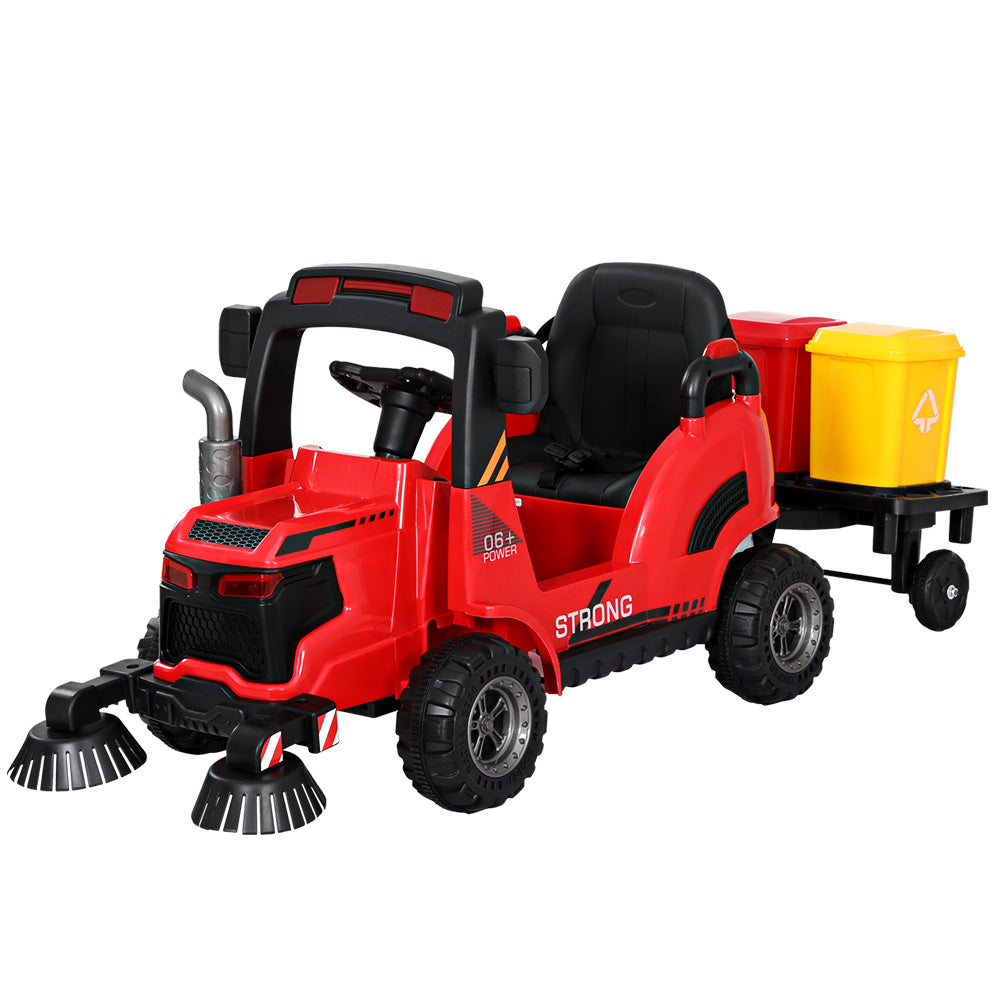 Rigo 12V Kids Ride-On Street Sweeper Truck Remote Red