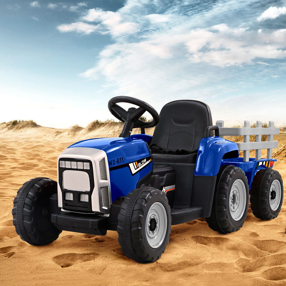 Rigo Kids Electric Ride On Tractor with 12V Battery Blue