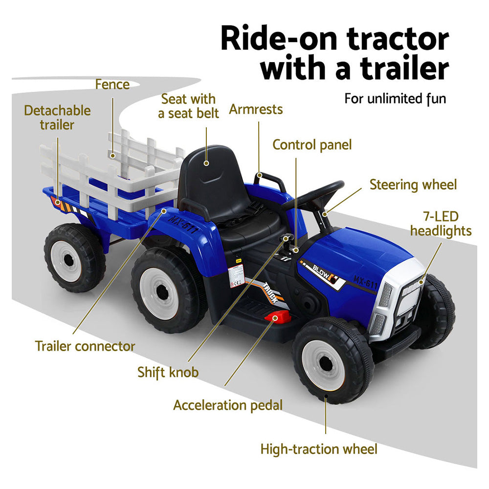 Rigo Kids 12V Electric Ride-On Tractor Blue