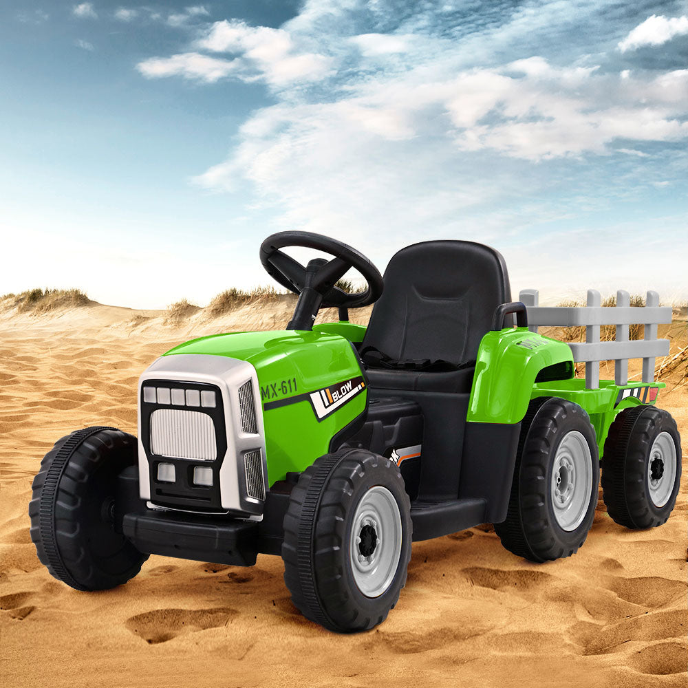 Rigo Kids Electric Ride On Tractor with Trailer 12V Green