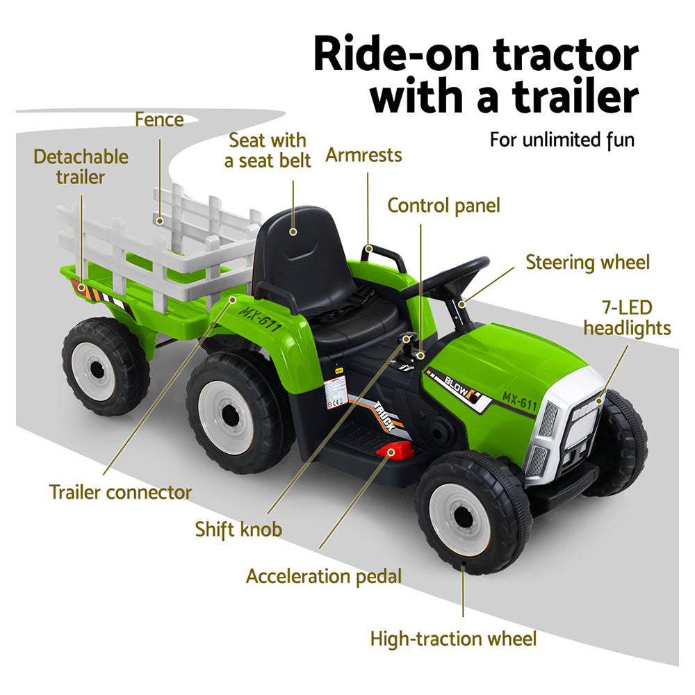Rigo 12V Electric Ride-On Tractor Toy Kids Green