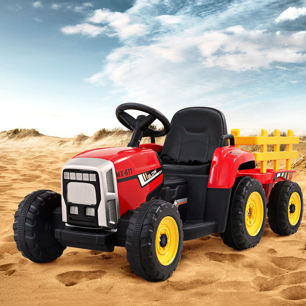 Rigo Kids Electric Ride On Tractor with Trailer 12V Red
