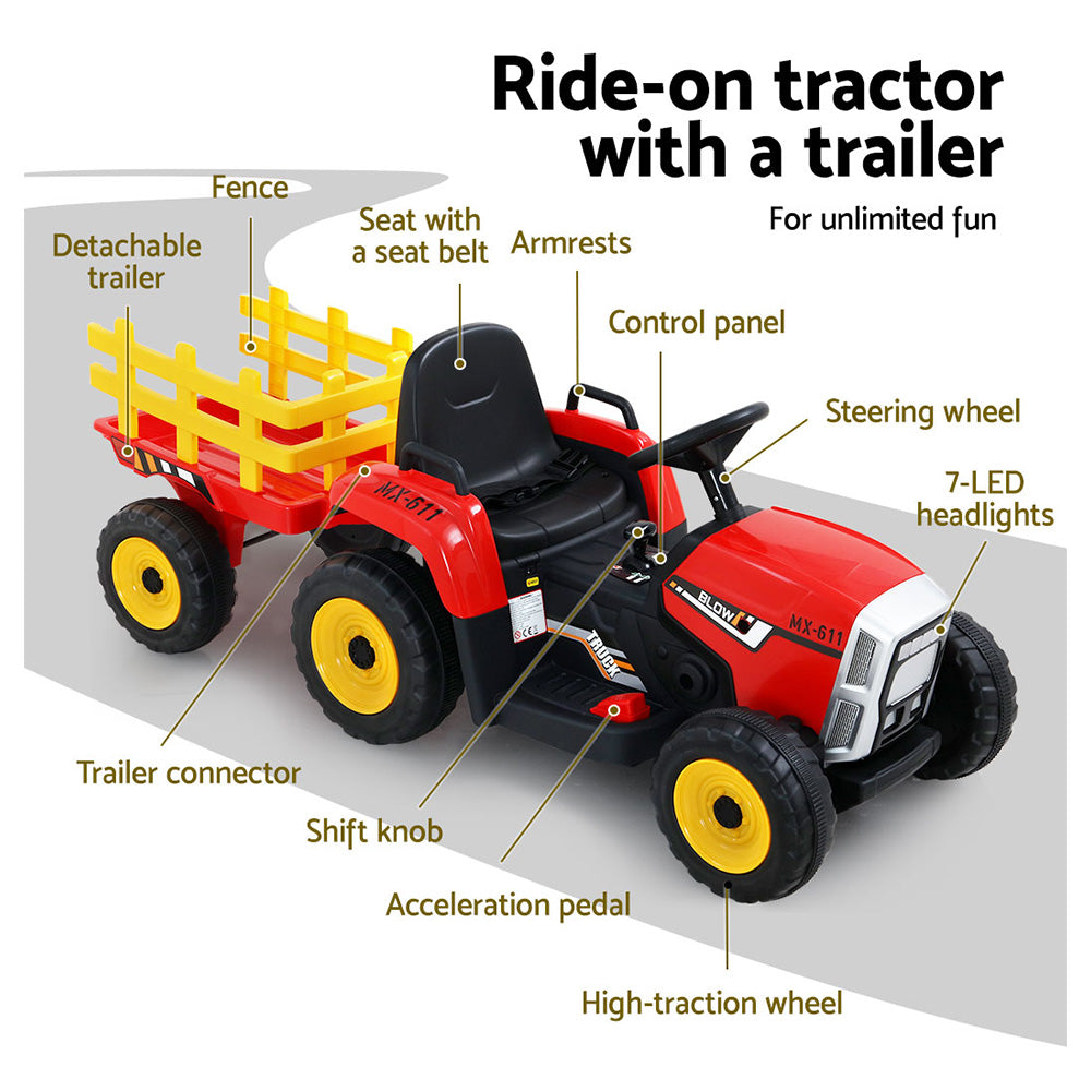 Rigo 12V Kids Electric Ride-On Tractor Red