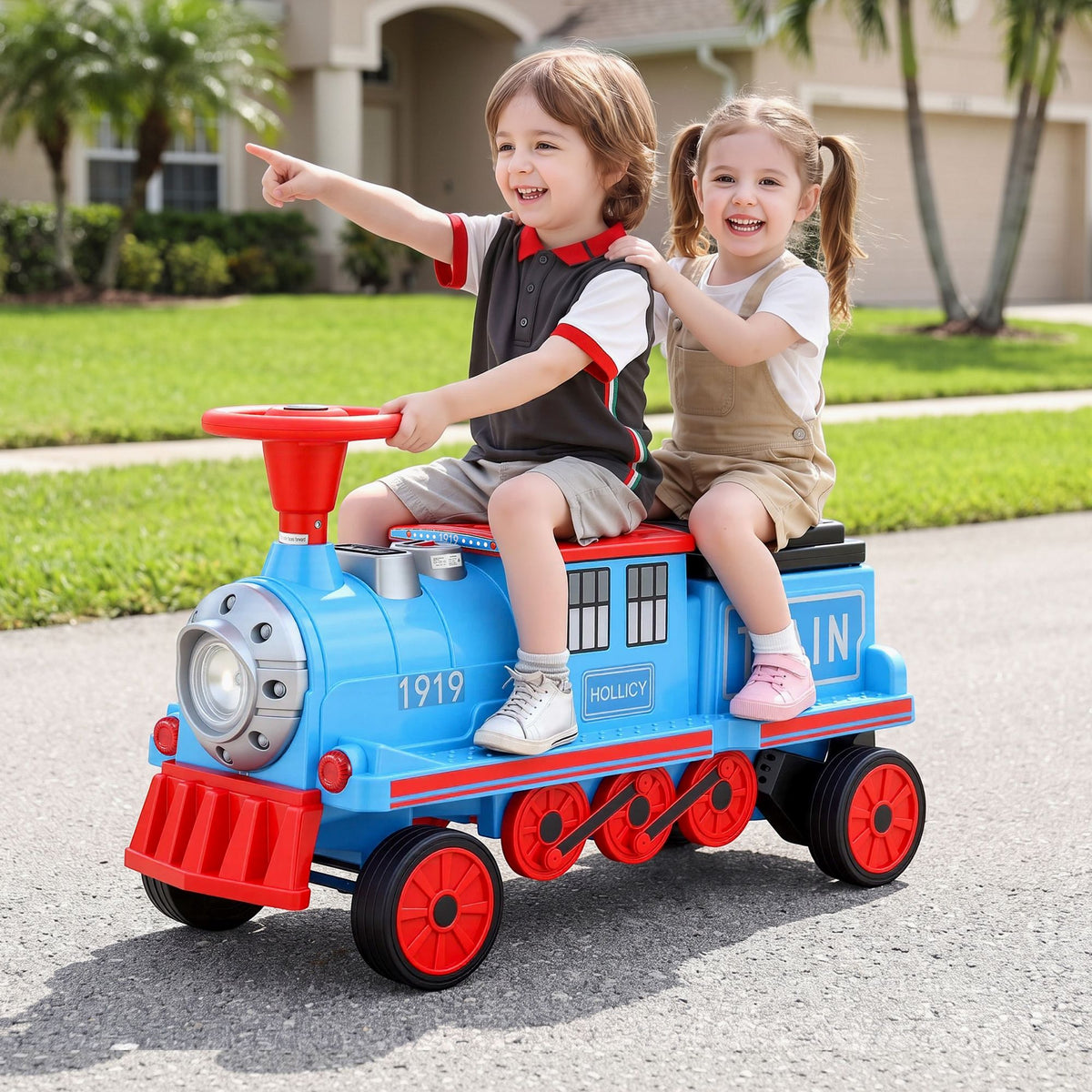 Rigo Kids Ride On Car Train 12V Electric 2 Seater Blue