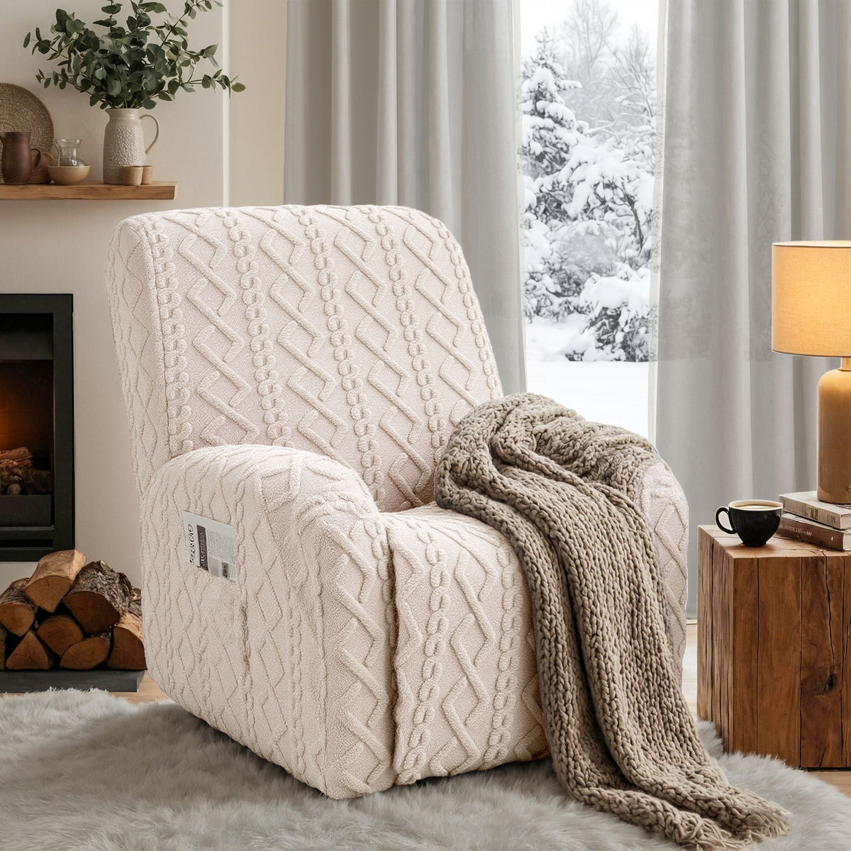 Artiss Recliner Chair Cover with Storage Side Pockets Beige