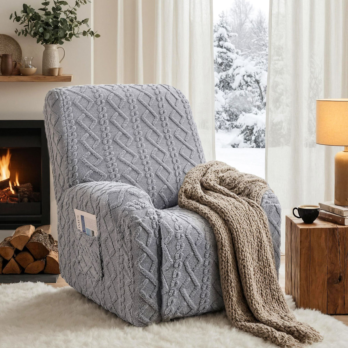 Artiss Recliner Chair Cover with Side Pocket Grey