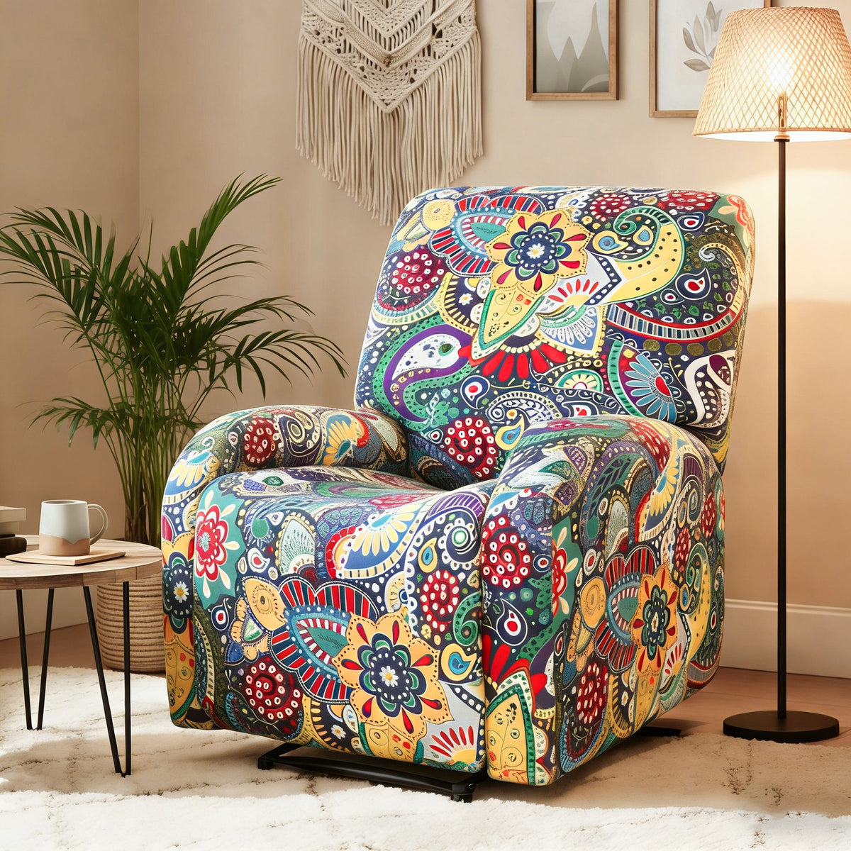 Artiss Split Stretch Recliner Chair Cover Floral Printed Slipcover