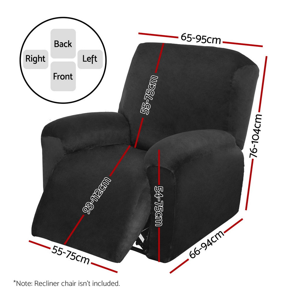 Artiss Velvet Recliner Chair Cover 1-Seater Black