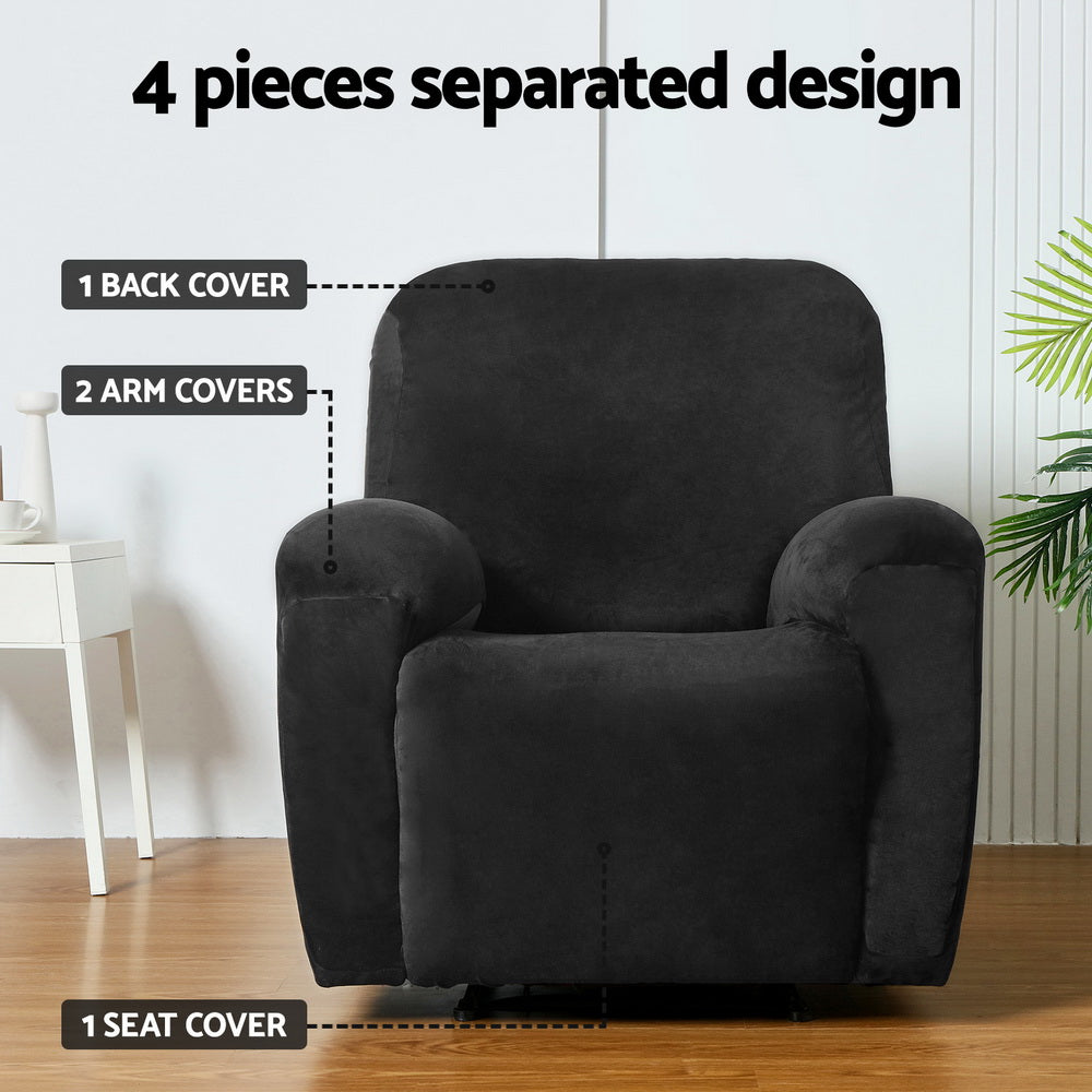 Artiss Velvet Recliner Chair Cover 1-Seater Black