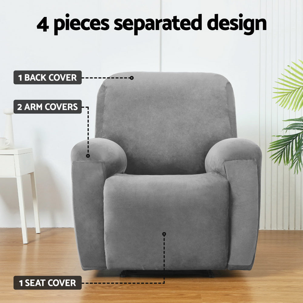 Artiss 1-Seater Recliner Chair Cover Velvet Grey