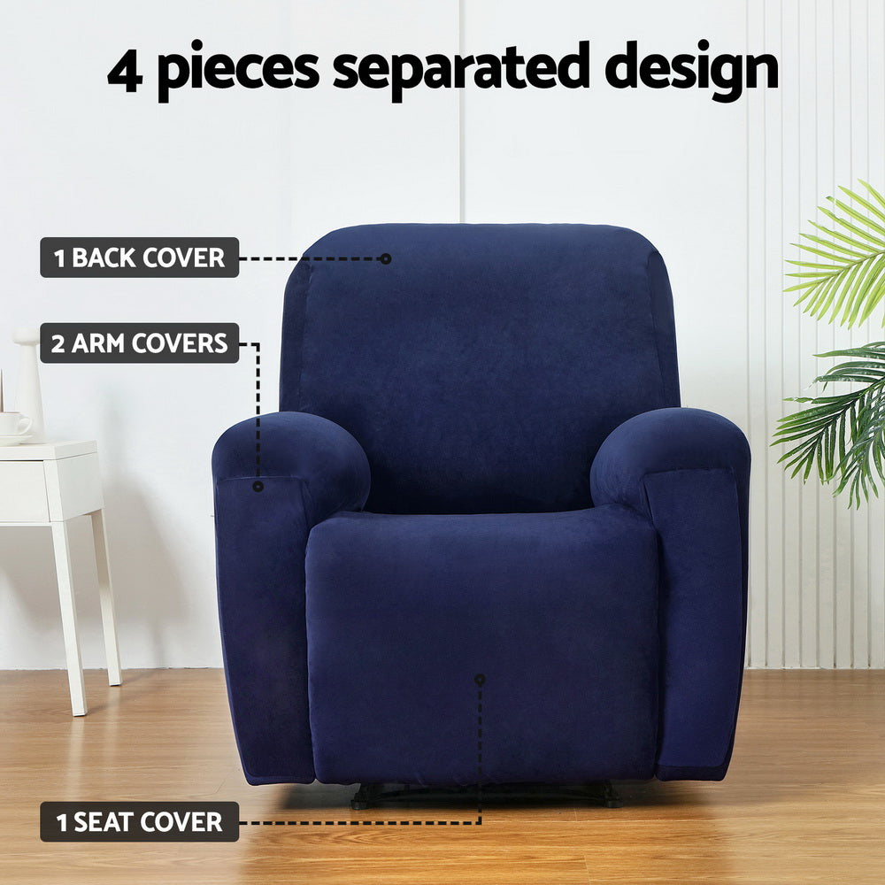 Artiss 1-Seater Recliner Chair Cover Velvet Navy