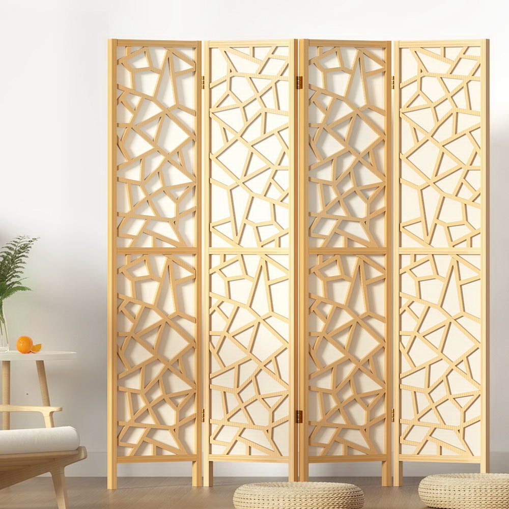 Clover 4-Panel Room Divider Screen Natural Wood 162x170cm