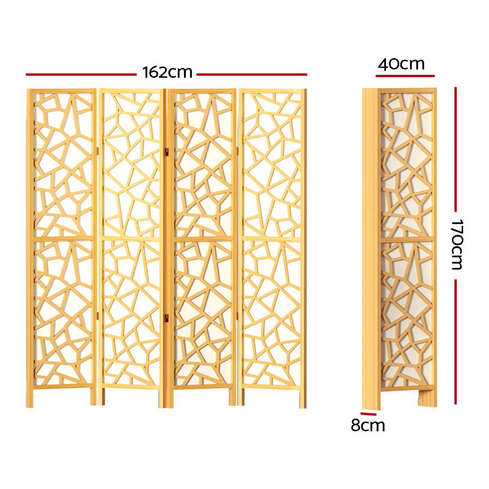 Clover 4-Panel Room Divider Screen Natural Wood 162x170cm