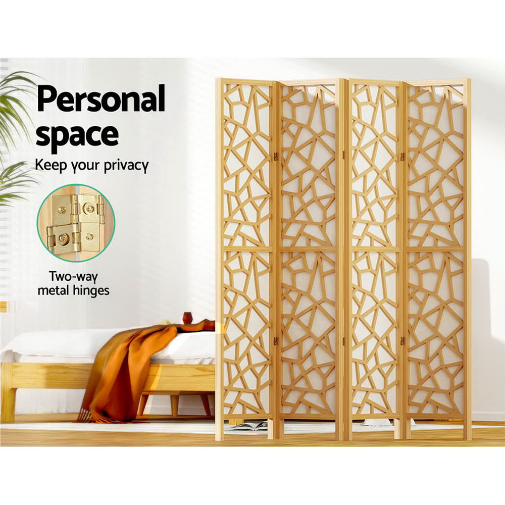 Clover 4-Panel Room Divider Screen Natural Wood 162x170cm