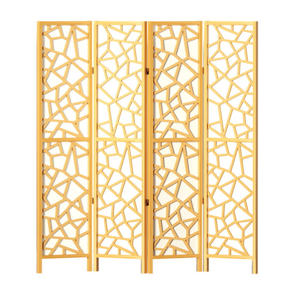 Clover 4-Panel Room Divider Screen Natural Wood 162x170cm