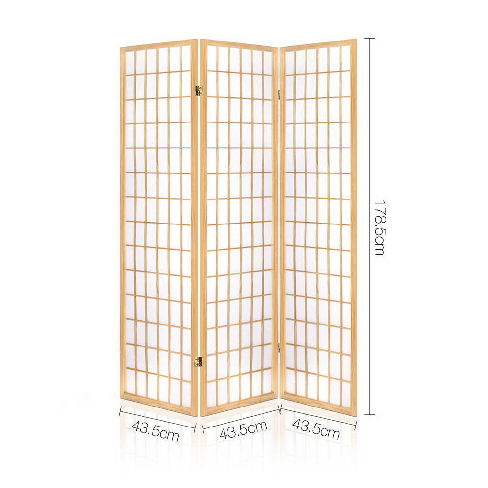 Oriental 3-Panel Room Divider Screen Natural Beige