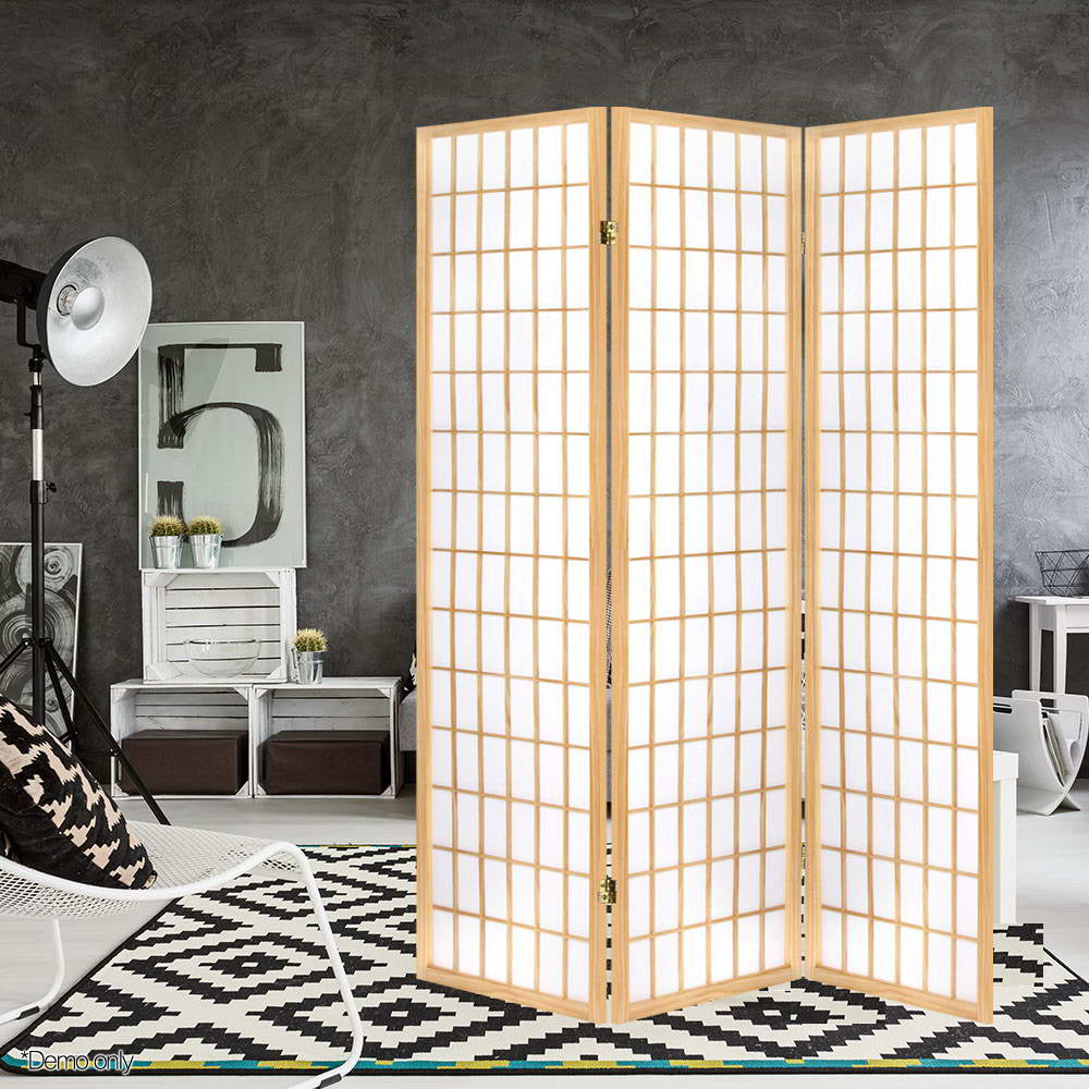 Oriental 3-Panel Room Divider Screen Natural Beige