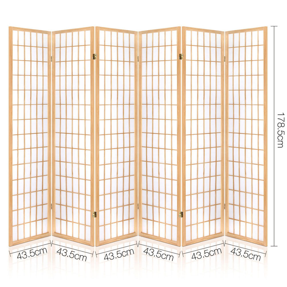 Natural 6-Panel Room Divider Screen 261x179cm