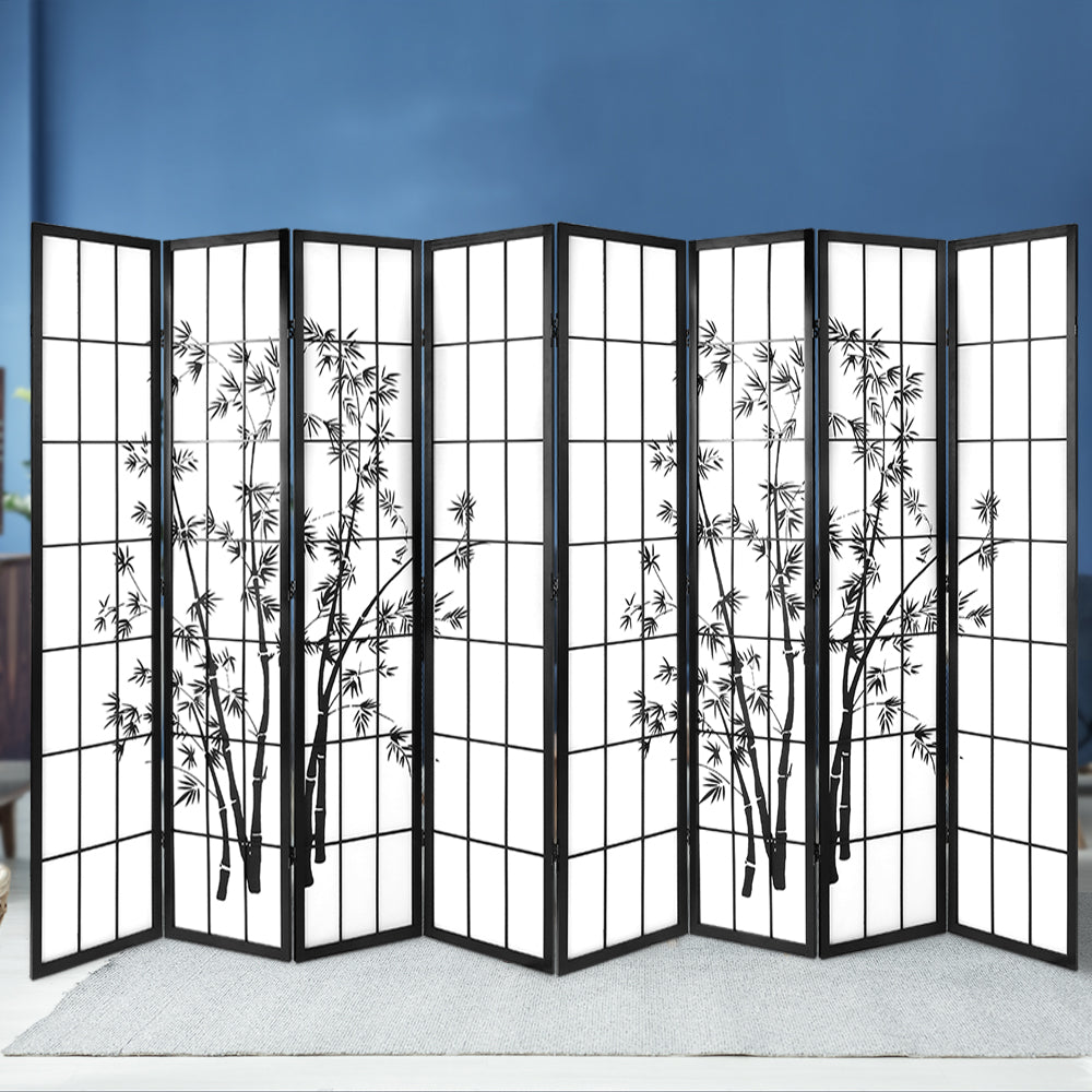 Shoji 8-Panel Room Divider Bamboo Black White