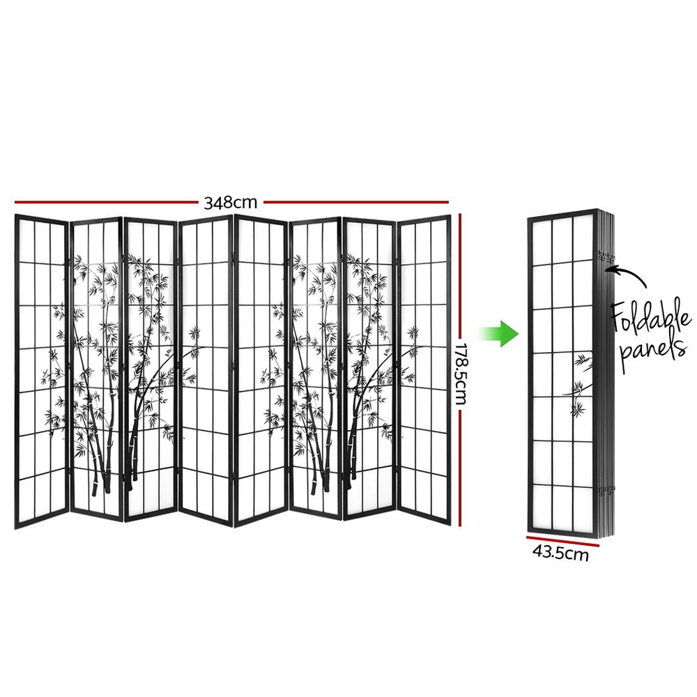 Shoji 8-Panel Room Divider Bamboo Black White