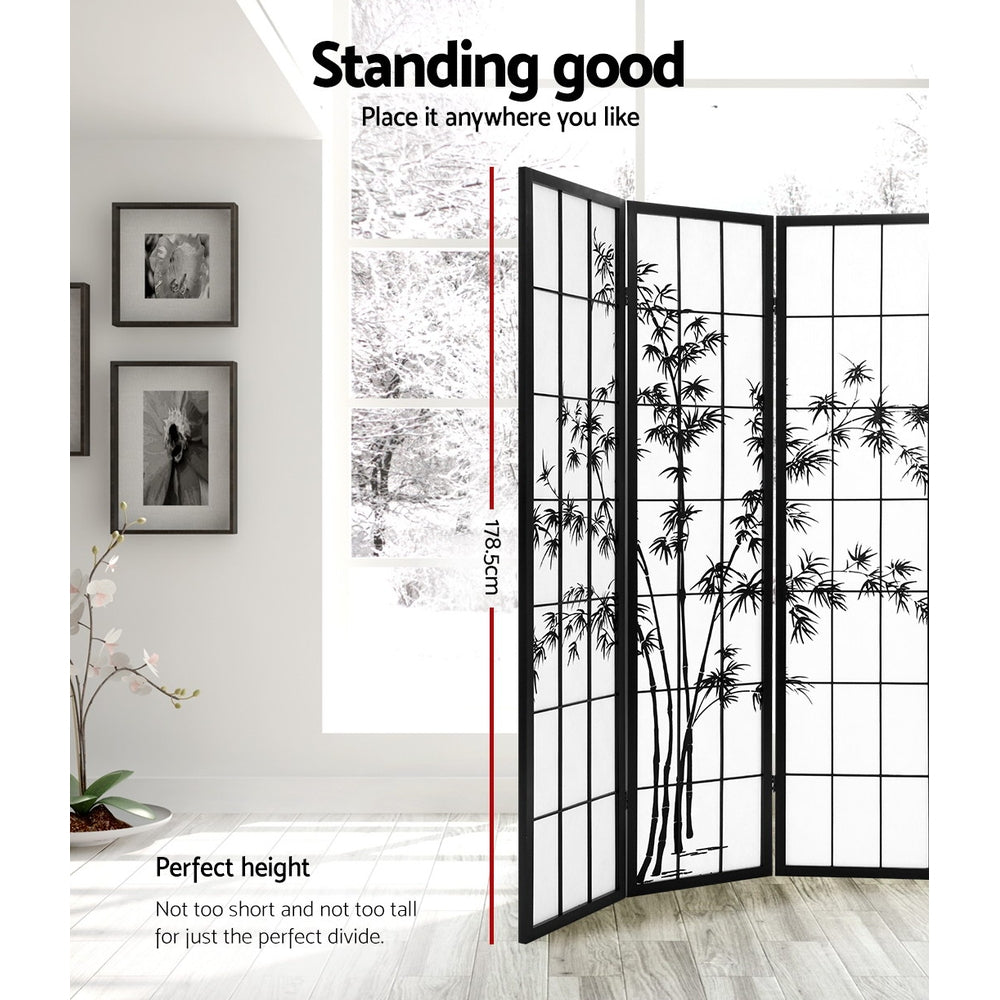 Shoji 8-Panel Room Divider Bamboo Black White