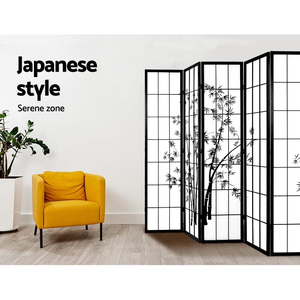 Shoji 8-Panel Room Divider Bamboo Black White
