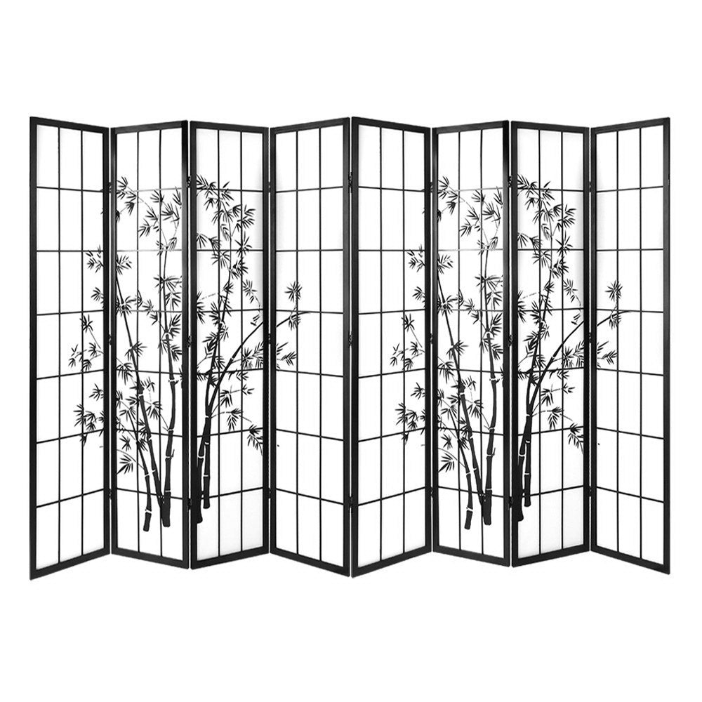 Shoji 8-Panel Room Divider Bamboo Black White