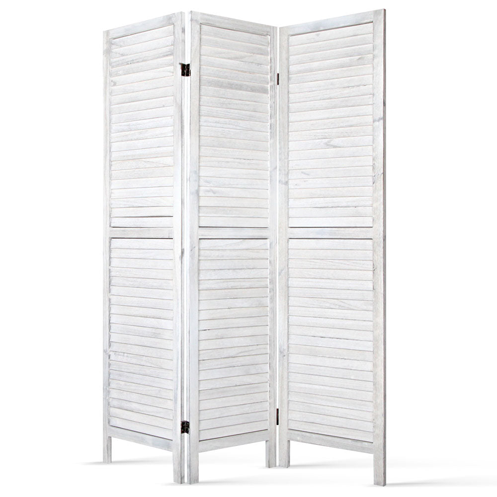 Louver 3-Panel Room Divider Screen 120x170cm White