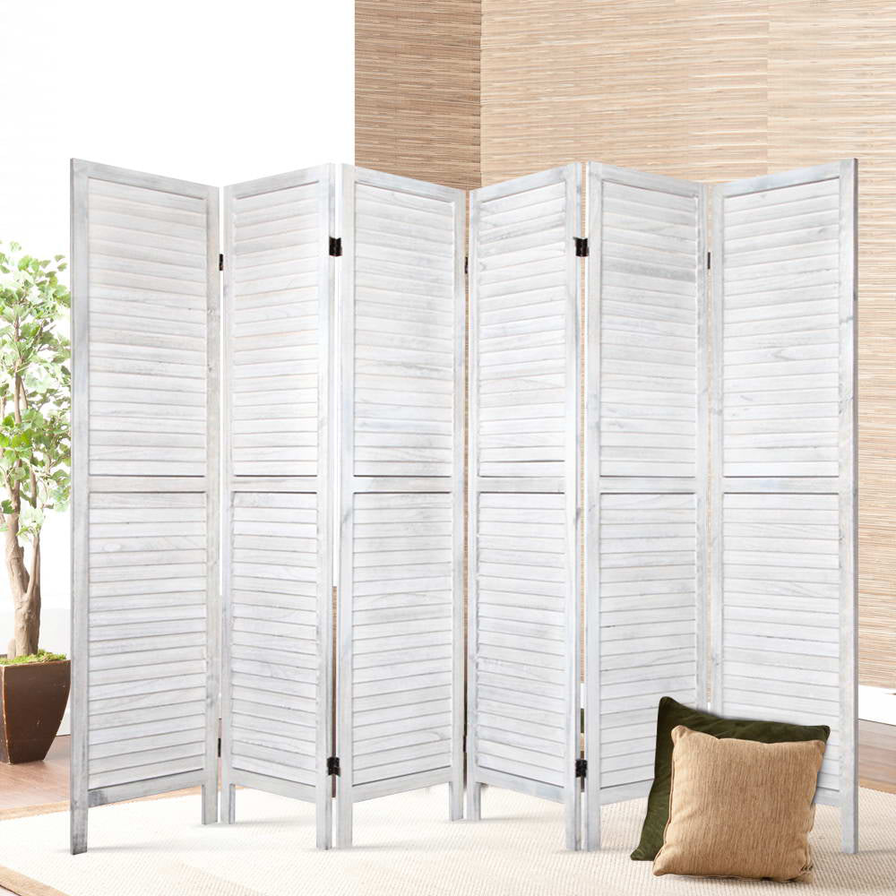 Louver 6-Panel Room Divider Screen 245x170cm White