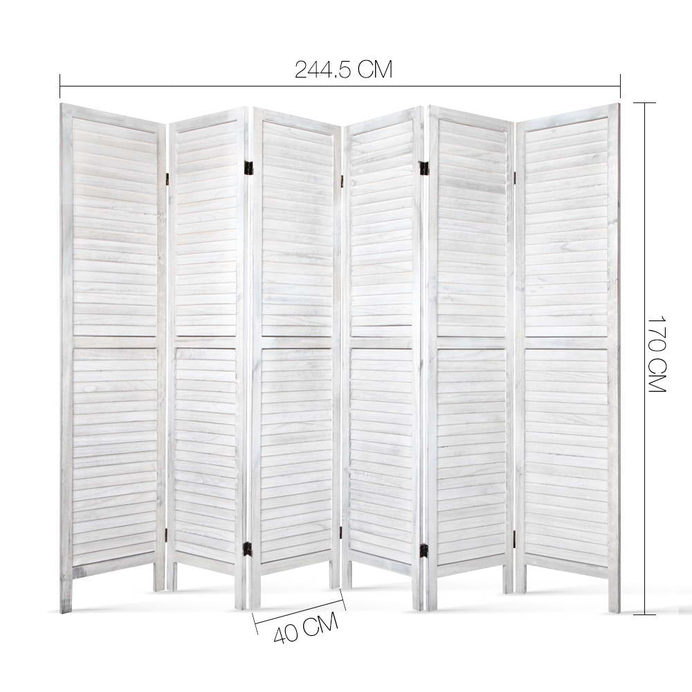 Louver 6-Panel Room Divider Screen 245x170cm White