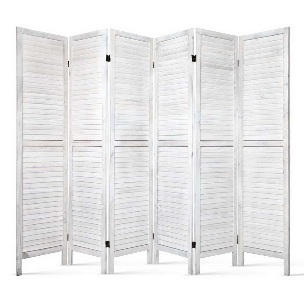 Louver 6-Panel Room Divider Screen 245x170cm White