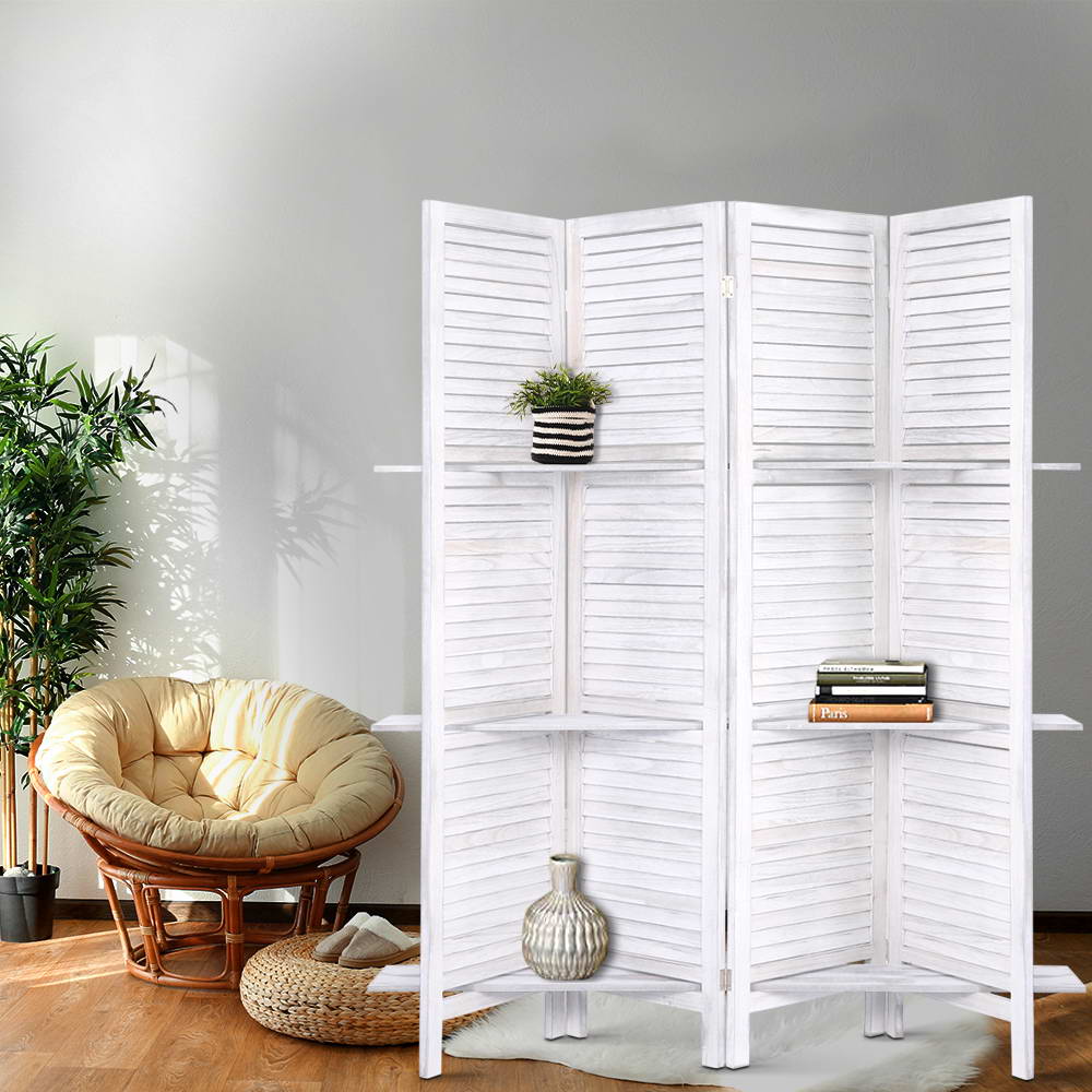 Artiss 4-Panel Room Divider Screen 163x170cm Shelf White