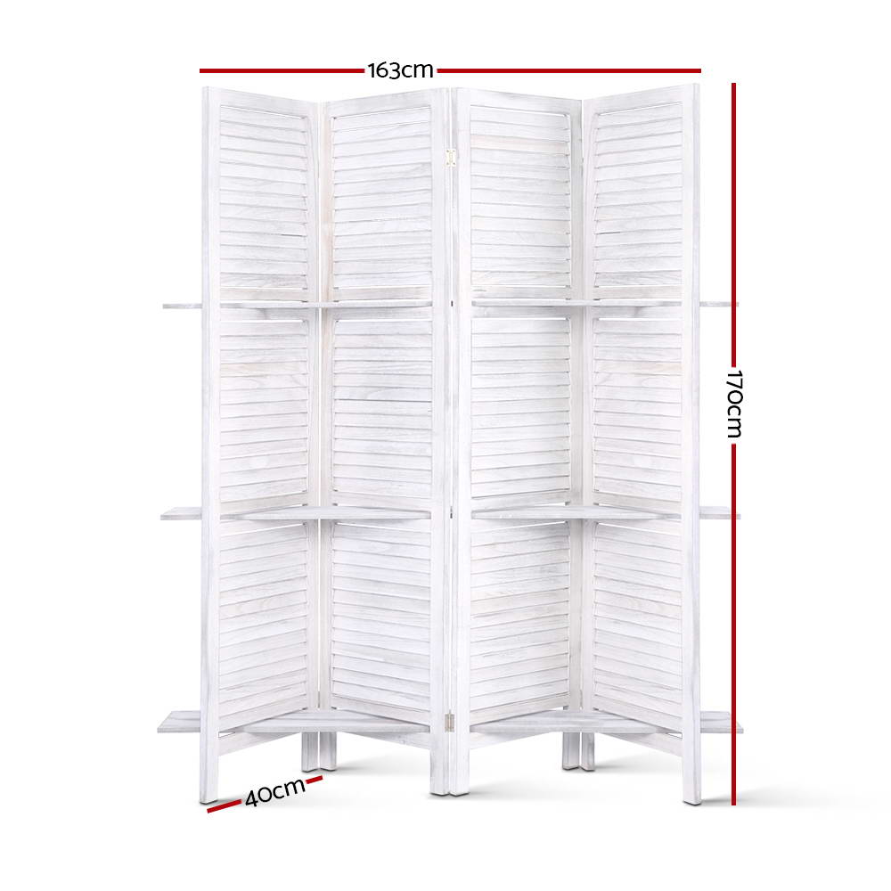 Artiss 4-Panel Room Divider Screen 163x170cm Shelf White