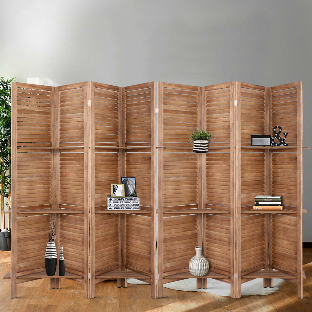 Artiss Oak Room Divider 8 Panel Screen with Shelves