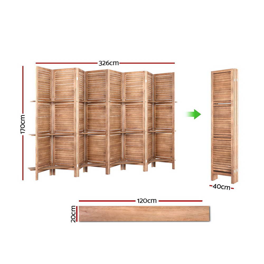 Artiss Oak Room Divider 8 Panel Screen with Shelves