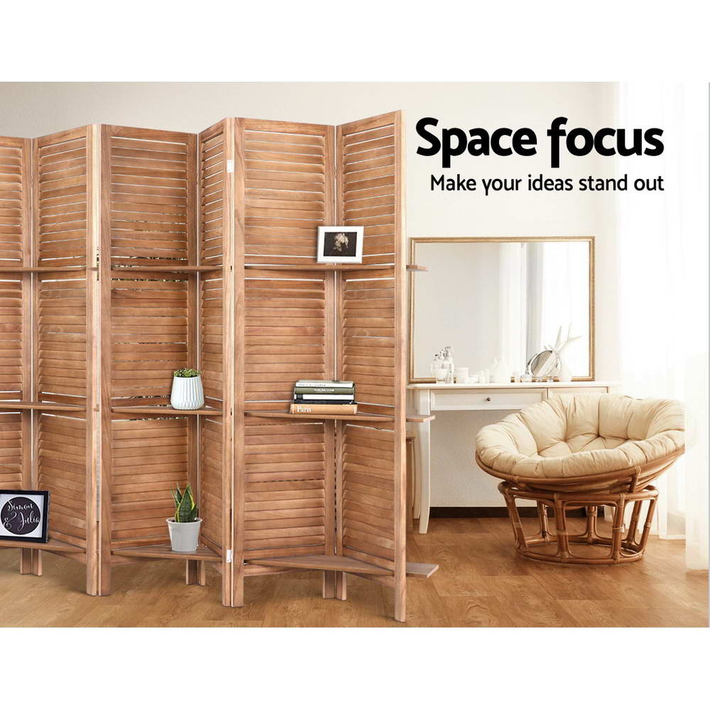 Artiss Oak Room Divider 8 Panel Screen with Shelves