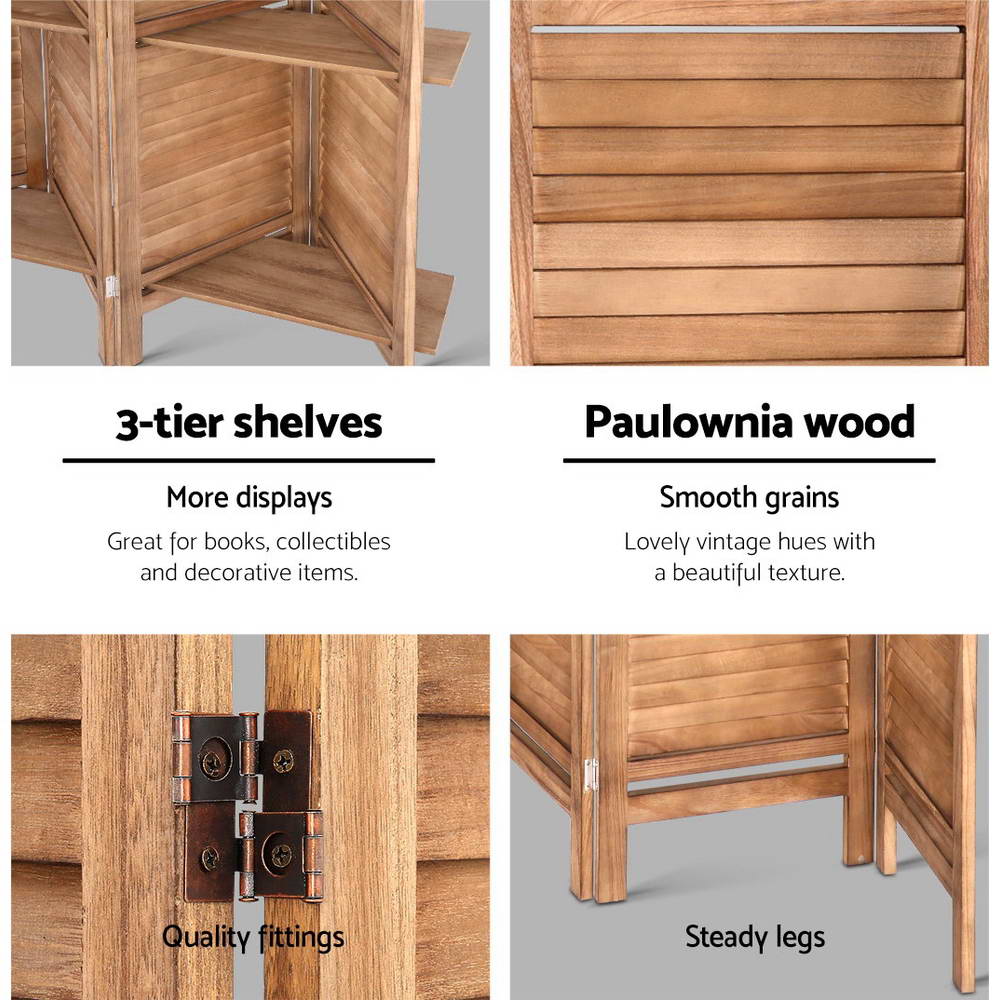 Artiss Oak Room Divider 8 Panel Screen with Shelves