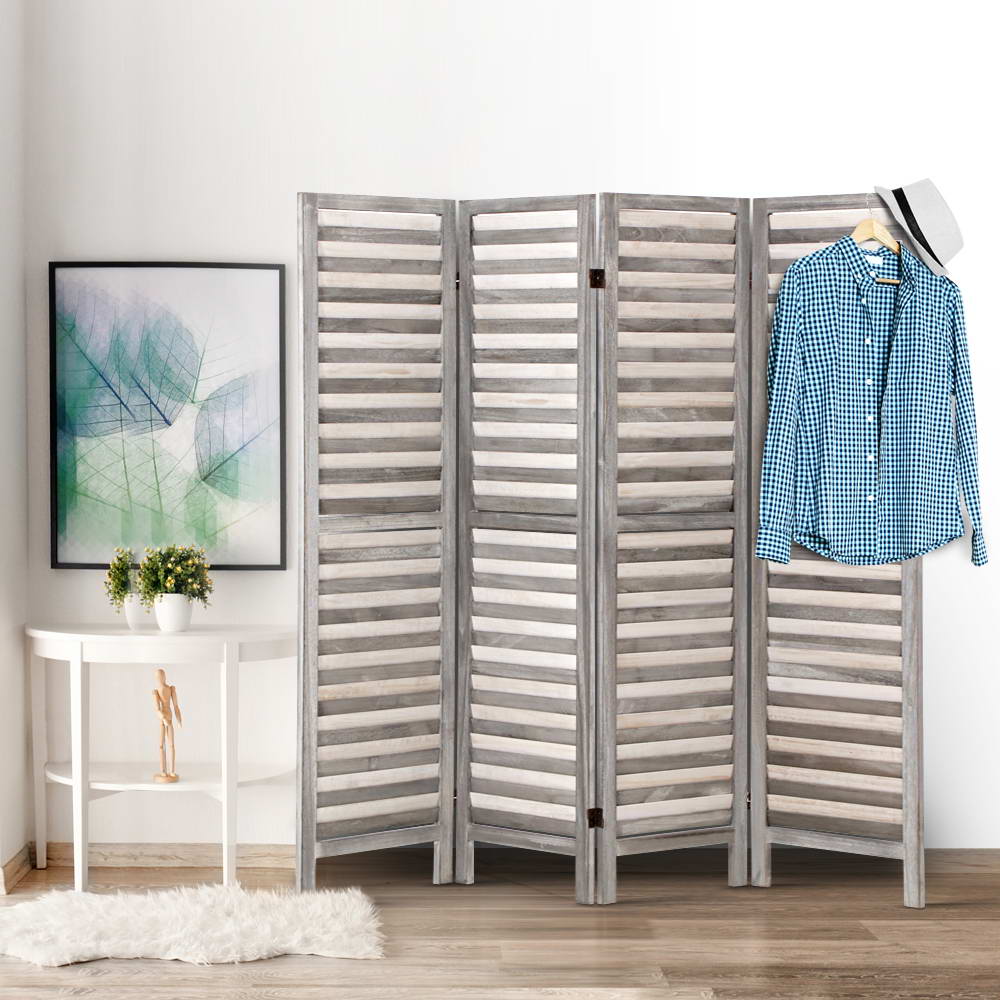 Louver 4-Panel Room Divider Screen 163x170cm Grey