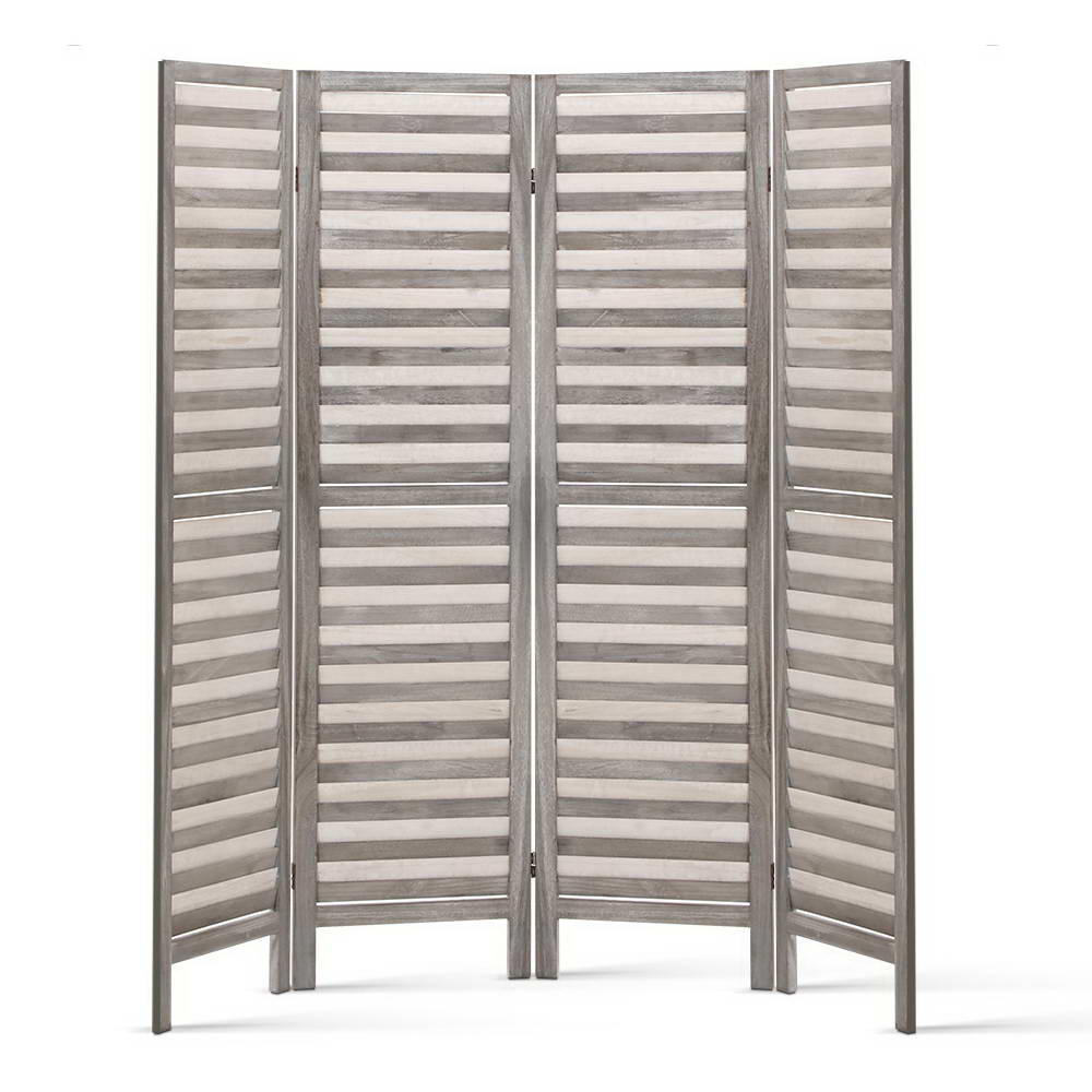 Louver 4-Panel Room Divider Screen 163x170cm Grey